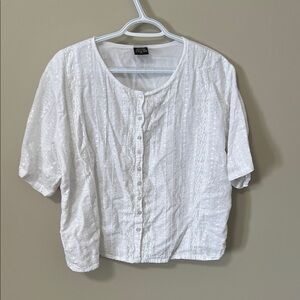 Woman’s White Button-Down  Embroidered Shirt Closet Staple Workwear Office XXL